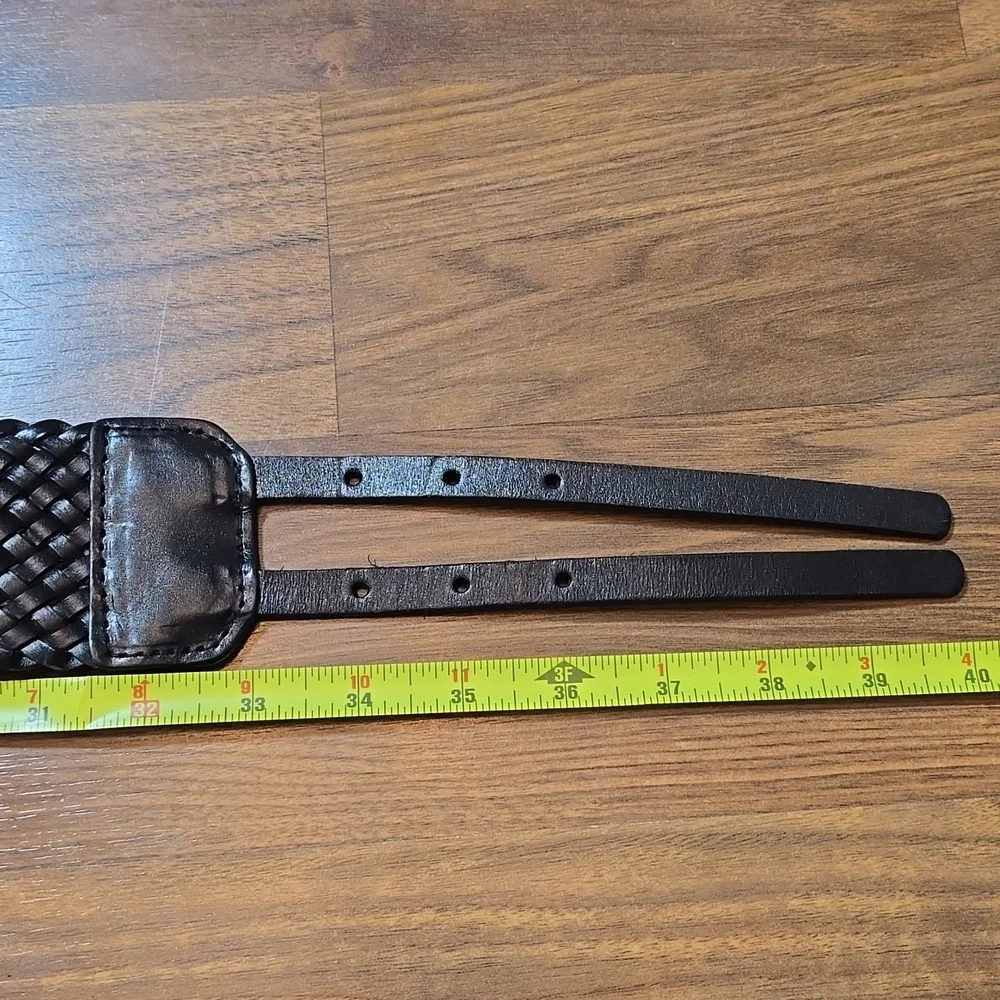 Talbots Black Braided Belt with Gold Buckles